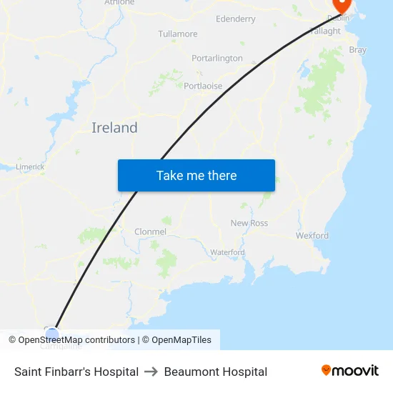 Saint Finbarr's Hospital to Beaumont Hospital map