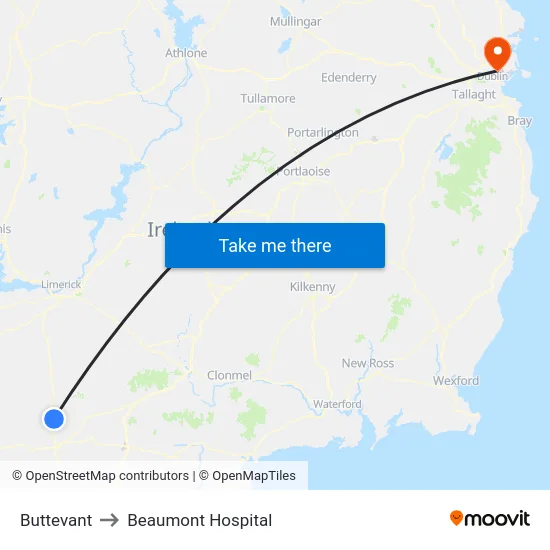 Buttevant to Beaumont Hospital map