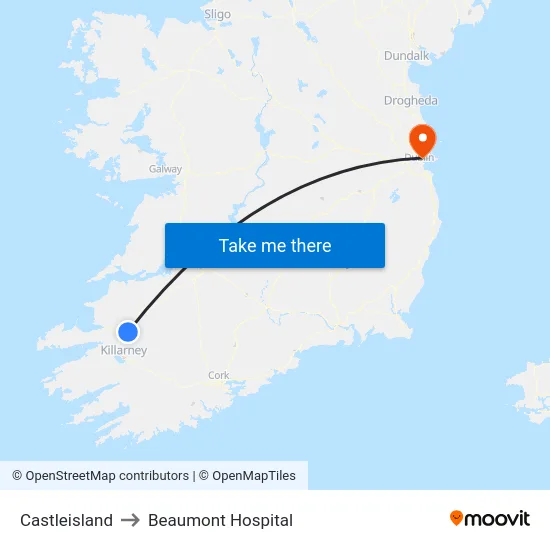 Castleisland to Beaumont Hospital map