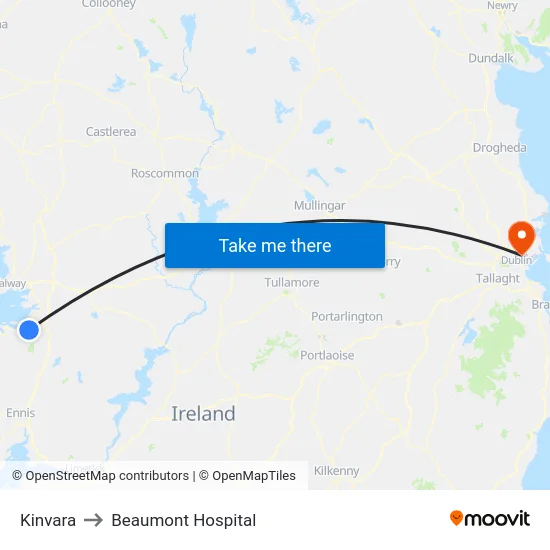 Kinvara to Beaumont Hospital map