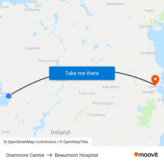 Oranmore Centre to Beaumont Hospital map