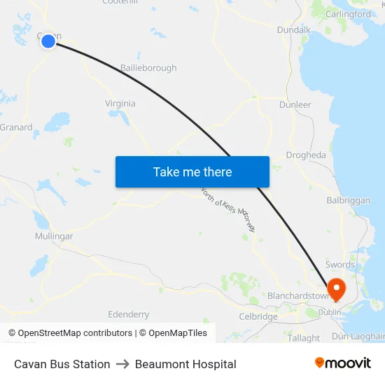 Cavan Bus Station to Beaumont Hospital map