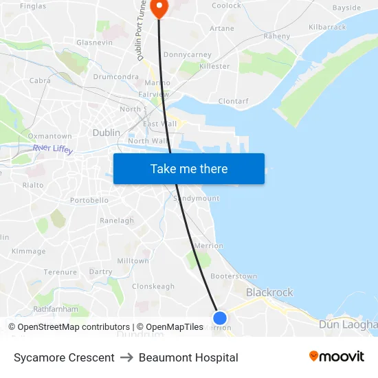 Sycamore Crescent to Beaumont Hospital map