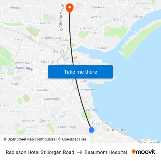 Radisson Hotel Stillorgan Road to Beaumont Hospital map
