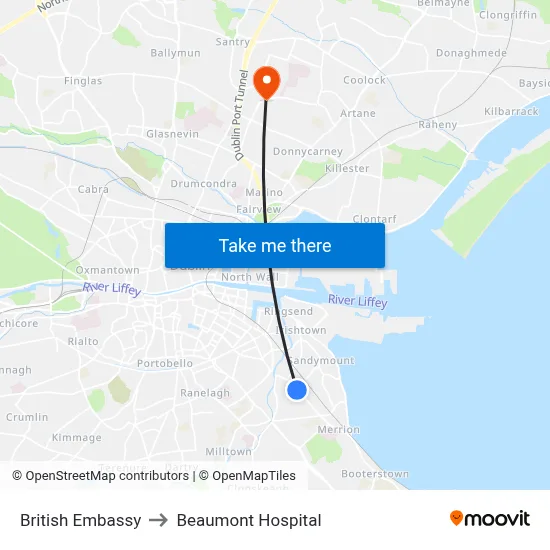 British Embassy to Beaumont Hospital map