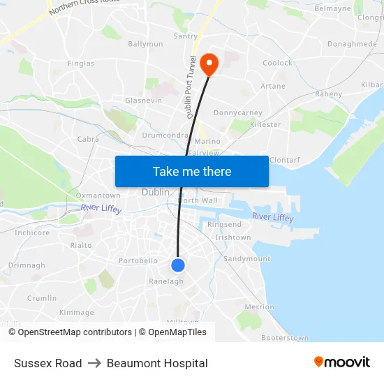 Sussex Road to Beaumont Hospital map