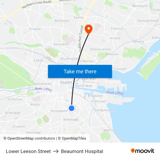 Lower Leeson Street to Beaumont Hospital map