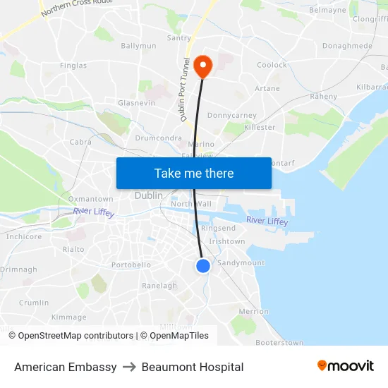 American Embassy to Beaumont Hospital map