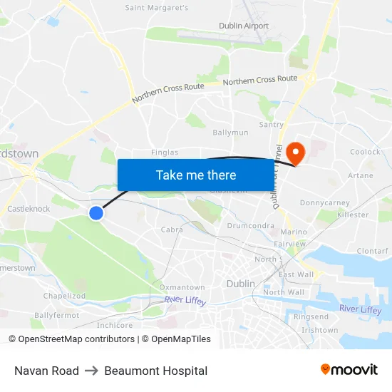 Navan Road to Beaumont Hospital map