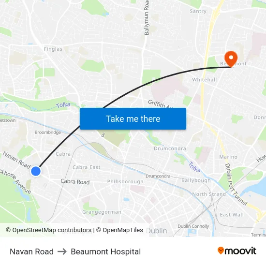 Navan Road to Beaumont Hospital map
