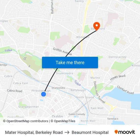 Mater Hospital, Berkeley Road to Beaumont Hospital map
