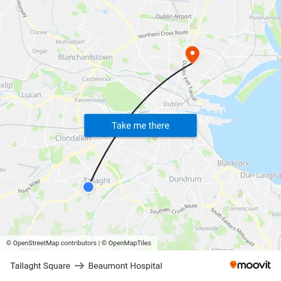 Tallaght Square to Beaumont Hospital map