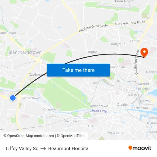 Liffey Valley Sc to Beaumont Hospital map