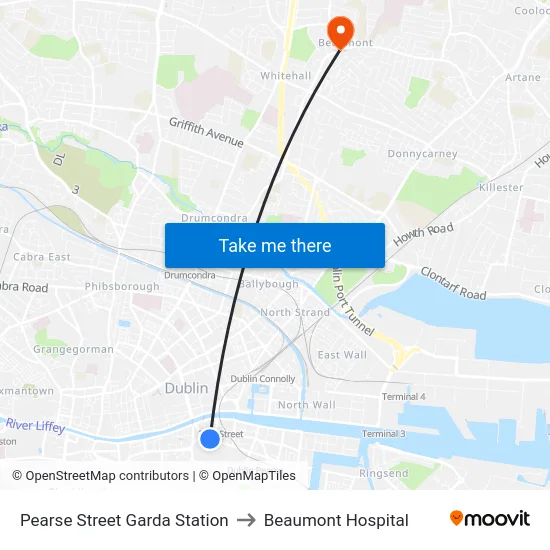 Pearse Street Garda Station to Beaumont Hospital map