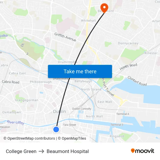 College Green to Beaumont Hospital map
