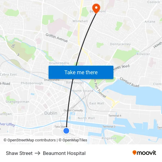 Shaw Street to Beaumont Hospital map