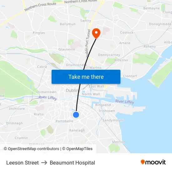 Leeson Street to Beaumont Hospital map