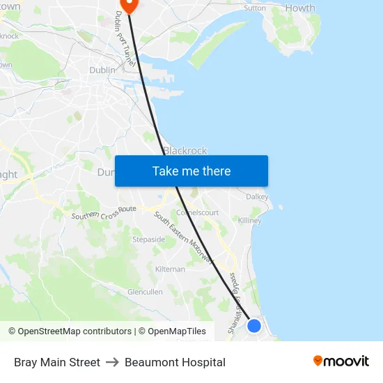Bray Main Street to Beaumont Hospital map