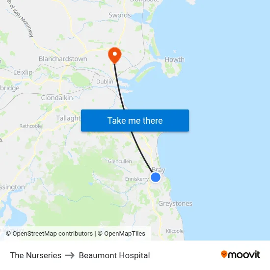 The Nurseries to Beaumont Hospital map