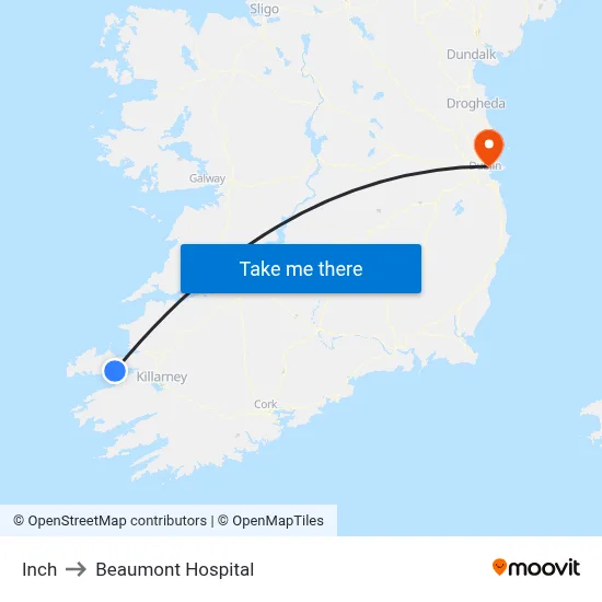 Inch to Beaumont Hospital map