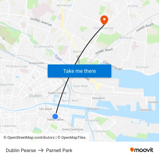 Dublin Pearse to Parnell Park map