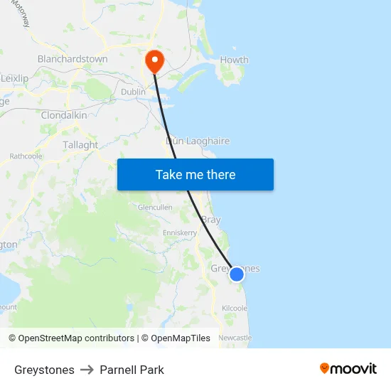 Greystones to Parnell Park map