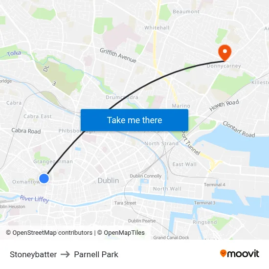 Stoneybatter to Parnell Park map