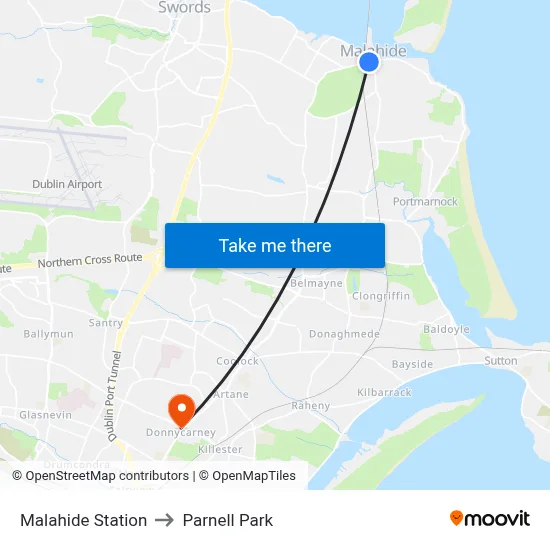Malahide Station to Parnell Park map