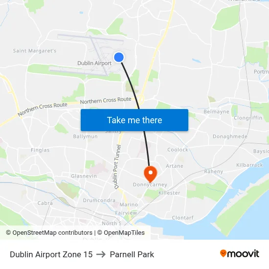 Dublin Airport Zone 15 to Parnell Park map