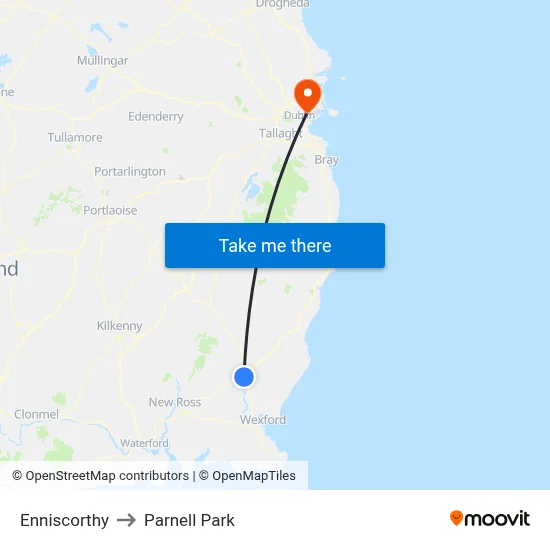 Enniscorthy to Parnell Park map