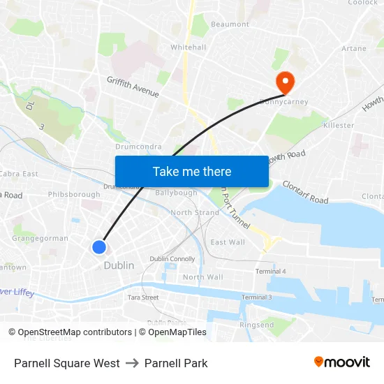 Parnell Square West to Parnell Park map