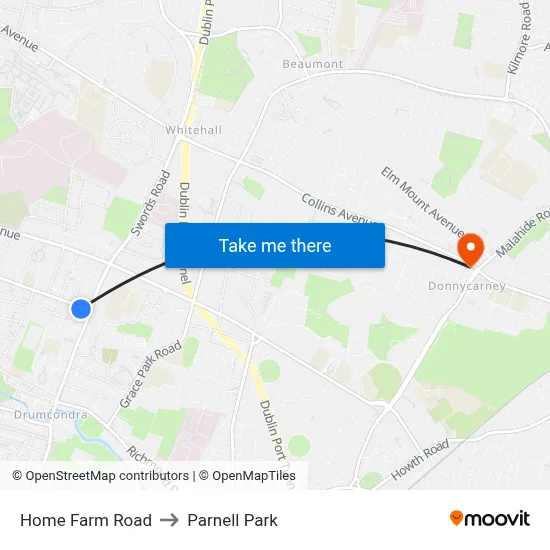 Home Farm Road to Parnell Park map
