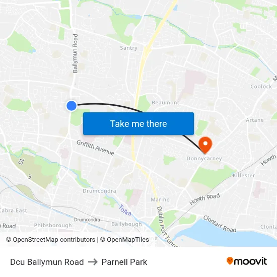 Dcu Ballymun Road to Parnell Park map