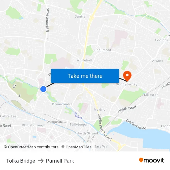 Tolka Bridge to Parnell Park map