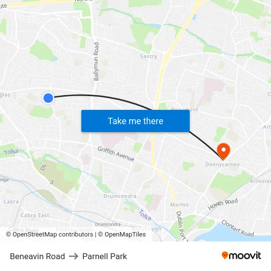 Beneavin Road to Parnell Park map