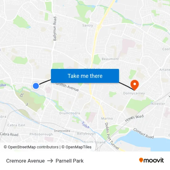 Cremore Avenue to Parnell Park map