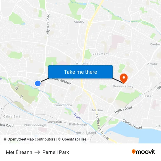 Met Éireann to Parnell Park map