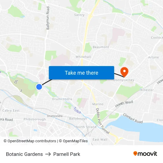 Botanic Gardens to Parnell Park map