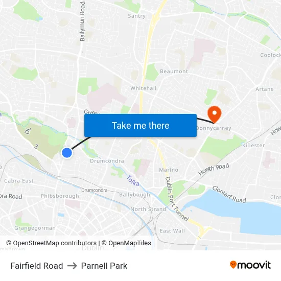 Fairfield Road to Parnell Park map