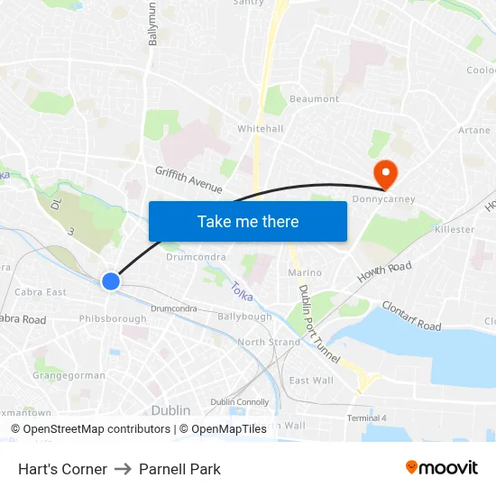 Hart's Corner to Parnell Park map
