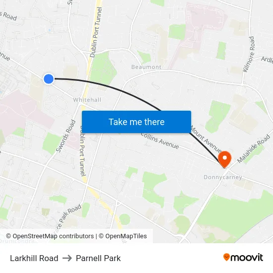 Larkhill Road to Parnell Park map