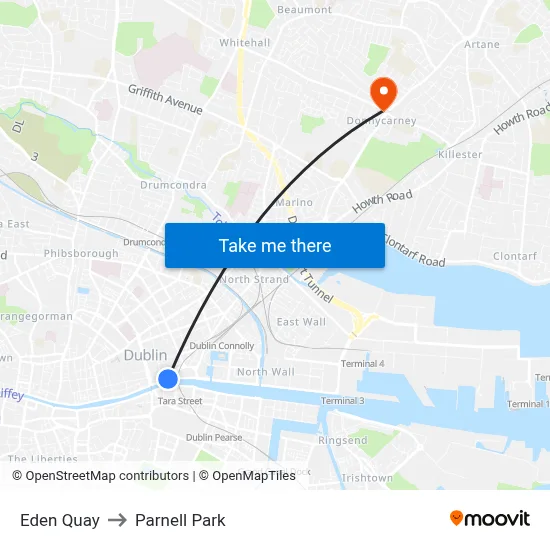 Eden Quay to Parnell Park map
