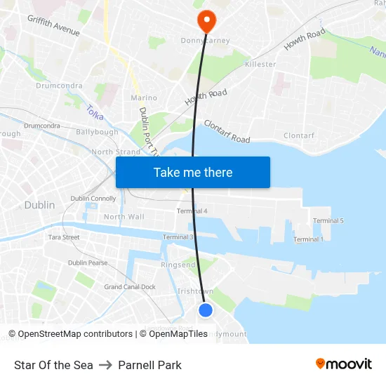 Star Of the Sea to Parnell Park map