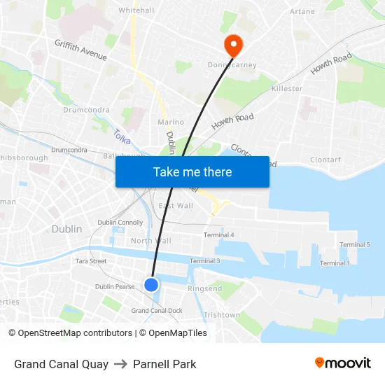Grand Canal Quay to Parnell Park map