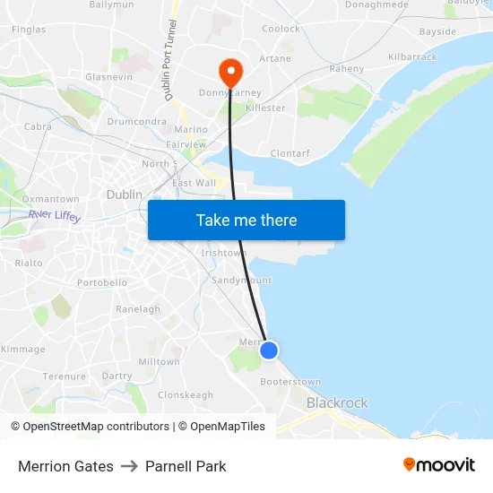 Merrion Gates to Parnell Park map