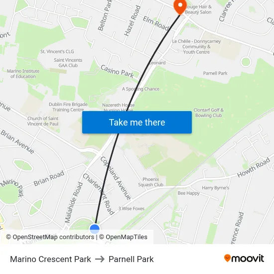 Marino Crescent Park to Parnell Park map
