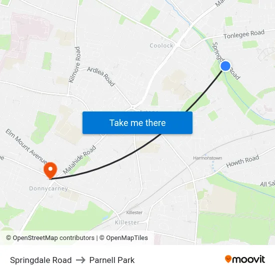 Springdale Road to Parnell Park map