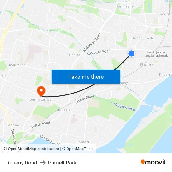 Raheny Road to Parnell Park map