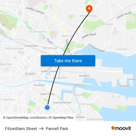 Fitzwilliam Street to Parnell Park map