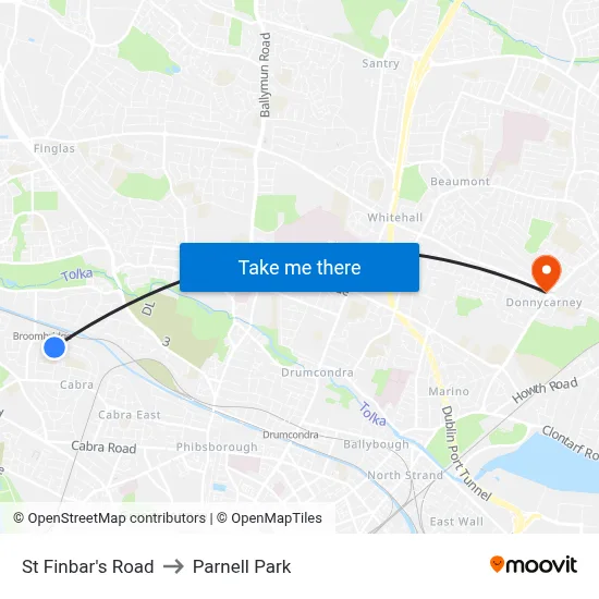 St Finbar's Road to Parnell Park map